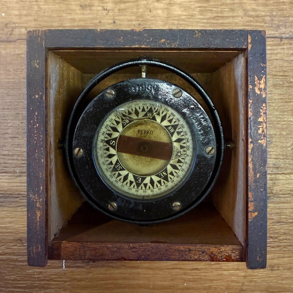 Perko Star Boxed Boat Compass Nautical Marine Instrument Vtg 31980 Boston USA
